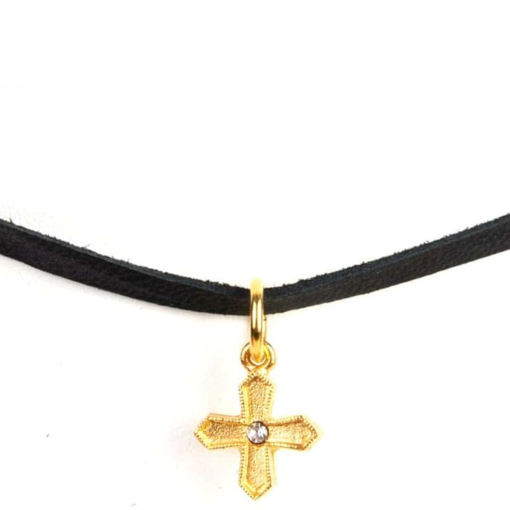 NWT VSA - Peace Cross Leather Choker