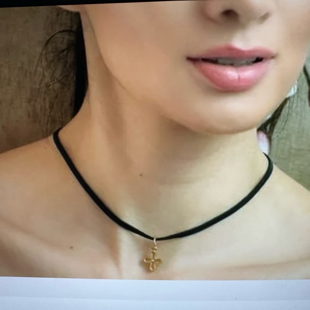 NWT VSA - Peace Cross Leather Choker