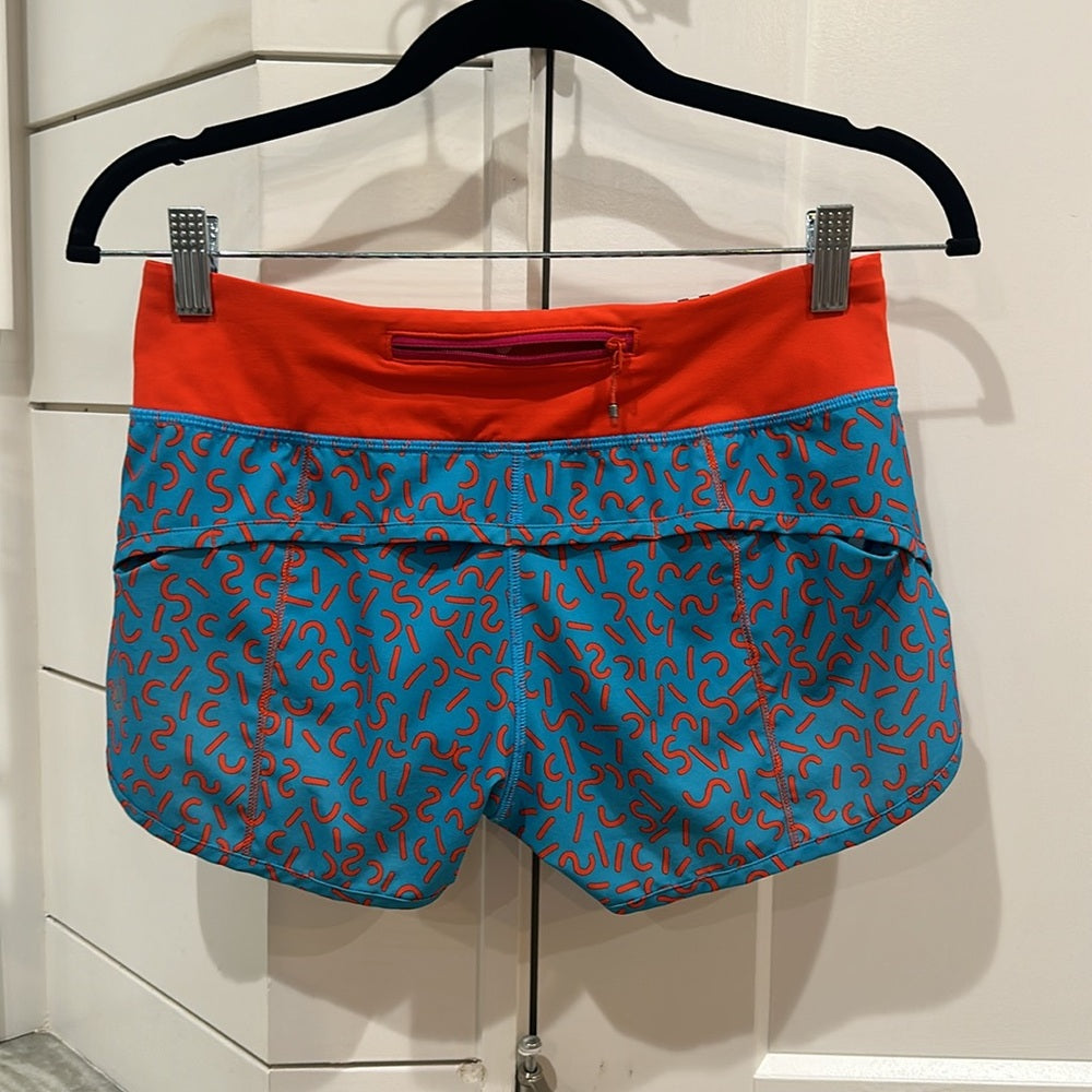(6150) Lululemon Speed Short 2015 Seawheeze - Turquoise with Red Squiggles
